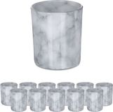 Merkloos Relaxdays theelichthouders set van 12 - glas met marmer look - HxØ: 8,5 x 7 cm - sfeerverlichting - grijs