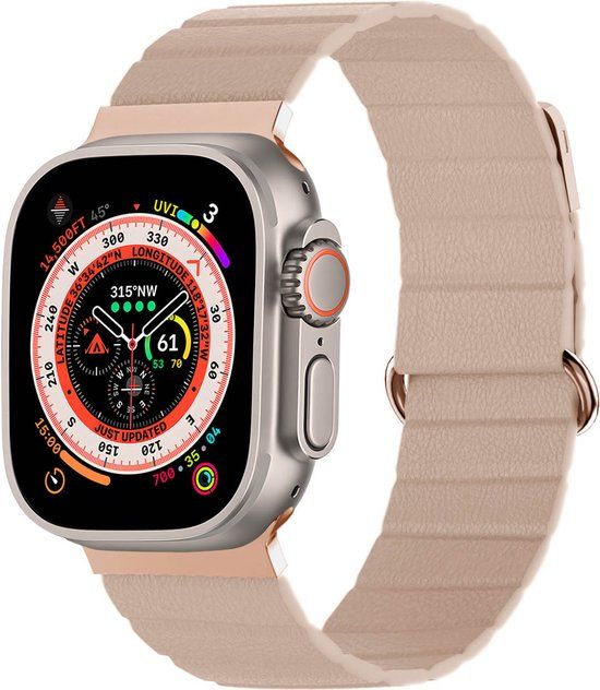 iMoshion Apple Watch Band - 42/44/45/49mm - Beige - Magnetic Leather
