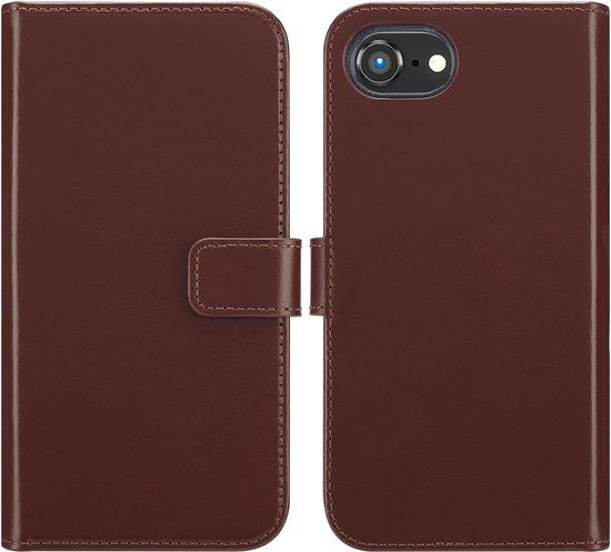 Selencia Echt Leren Bookcase voor de Apple iPhone 17e / 16e - Bruin