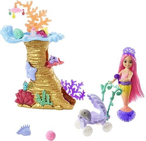 Barbie Mermaid Power - Chelsea in het koraalrif - Speelset met zeemeerminpop, huisdieren en accessoires - Vanaf 3 jaar - HHG58