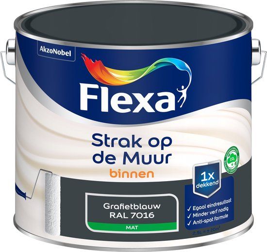Flexa Strak op de Muur Binnen Muurverf Mat - Grafietblauw / RAL 7016 - 2,5 Liter