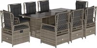 vidaXL 9-delige Tuinset met Kussens Poly Rattan Grijs