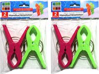 Jedermann Handdoekknijpers XL - 4x - groen/roze - kunststof - 12 cm - wasknijpers