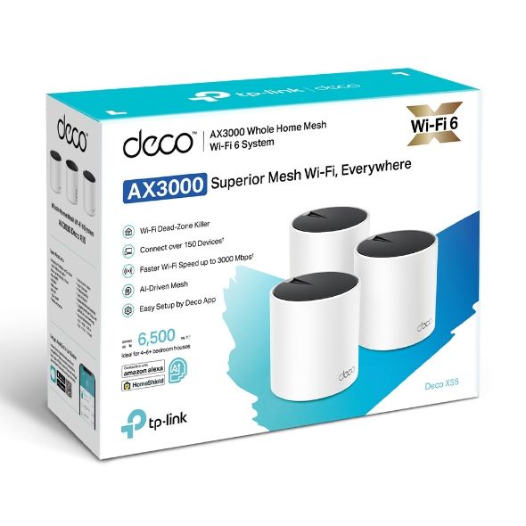 TP-Link Deco X55 (3-pack) - AX3000 Mesh Wi-Fi 6 System - White