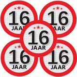 Bellatio Decorations 16 jaar leeftijd sticker - 5x - rond - Dia 9 cm