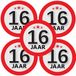 Bellatio Decorations 16 jaar leeftijd sticker - 5x - rond - Dia 9 cm