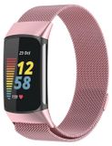 Wigento Fitbit Charge 6 / 5: Metalen stalen mesh polsband met magnetische sluiting, roze