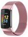 Wigento Fitbit Charge 6 / 5: Metalen stalen mesh polsband met magnetische sluiting, roze