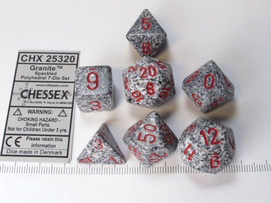 Chessex Speckled Granite Dice Set - 7 Polyhedral Dice - Grey/Red