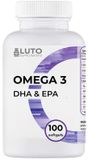 LUTO Supplements Huile de poisson Oméga 3 avec DHA & EPA – 515 mg d'huile de poisson par gélule – 165 mg EPA / 125 mg DHA + Vitamine E – 100 gélules – Pur & Nettoyé