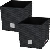 KOTARBAU® Vierkante Bloempot met Inzetpot - Vierkante Plantenbak 17x17 cm 2 Stuks - Plantenpot 4 L - Plantenbak - Kunststof - Rotanlook - Antraciet