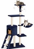 BAKAJI Krabpaal Sisal Kattenspeelplaats Gestreepte kattenkrabber meubelzuil hoogte 144 cm (blauw)