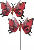Merkloos Decoris Tuin deco vlinder op stok - 5x - rood - metaal - 17 x 60 cm