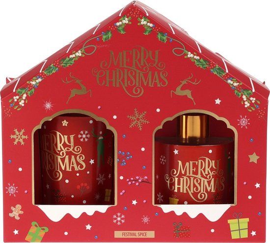 H@S Decoration Giftset - Candle - Aroma Diffuser - Christmas - Scented Candle - Fragrance Sticks - Red/Gold - 2 Pieces - 30 ml