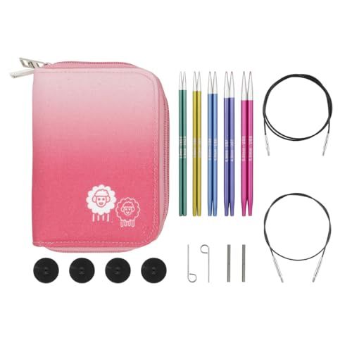 KnitPro Zing verwisselbare naaldenset - 5 paar rondbreinaalden van 5,25 inch met Zing-startsetaccessoires, kleurgecodeerd voor beginners, professionals en geschenkdoos