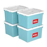 Cetomo 45L x 4 opbergdozen, plastic opbergdoos met deksels, organiserende container met handvat en veilige vergrendelende gespen, stapelbaar, nestbaar, draagtas voor thuiskantoor kleding, 45L-4Pack