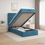 vidaXL Ottoman Bed with Mattress Dark Blue 90 x 200 cm Velvet
