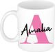 Bellatio Decorations Naam mok Amalia - roze - wit - keramiek - 300 ml - cadeau beker
