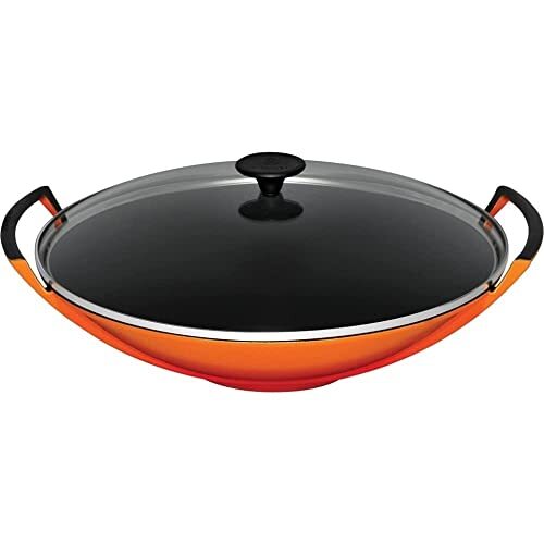 Le Creuset Gietijzeren wok met glazen deksel, Ø 36 cm, 4,5 liter, vulkanisch