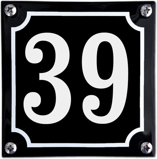 EmailleDesign® Zwart emaille huisnummer - 39