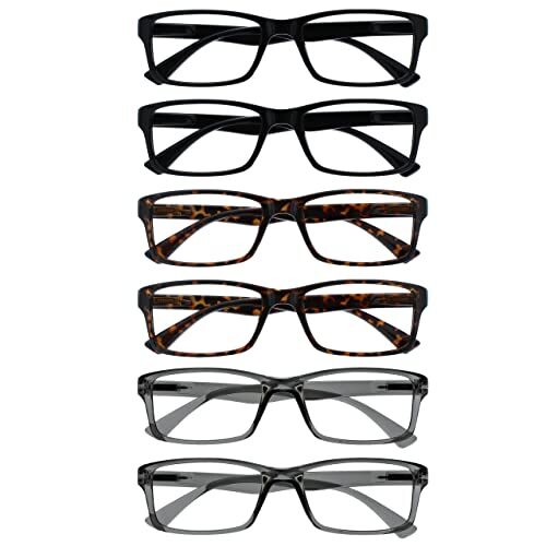 OPULIZE OPULIZE Pep leesbril, 6 stuks, Classic Everyday rechthoekig frame, krasbestendig, resistent, Spring Hinges, zwart, bruin, Tortoishell Grey RR92-112277 +2.00
