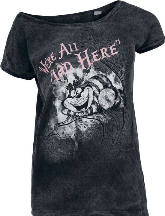 Alice In Wonderland Cheshire Cat - We're All Mad Here Dames T-shirt - Zwart - XXL