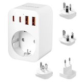 Reisadapter Wereldwijde reisstekker universele reisstekker met 2 USB-C (PD 20W), 1 USB-A bus en 1 AC-stopcontact, AC-adapter, universele adapter voor EU, UK, VS, AU, adatt