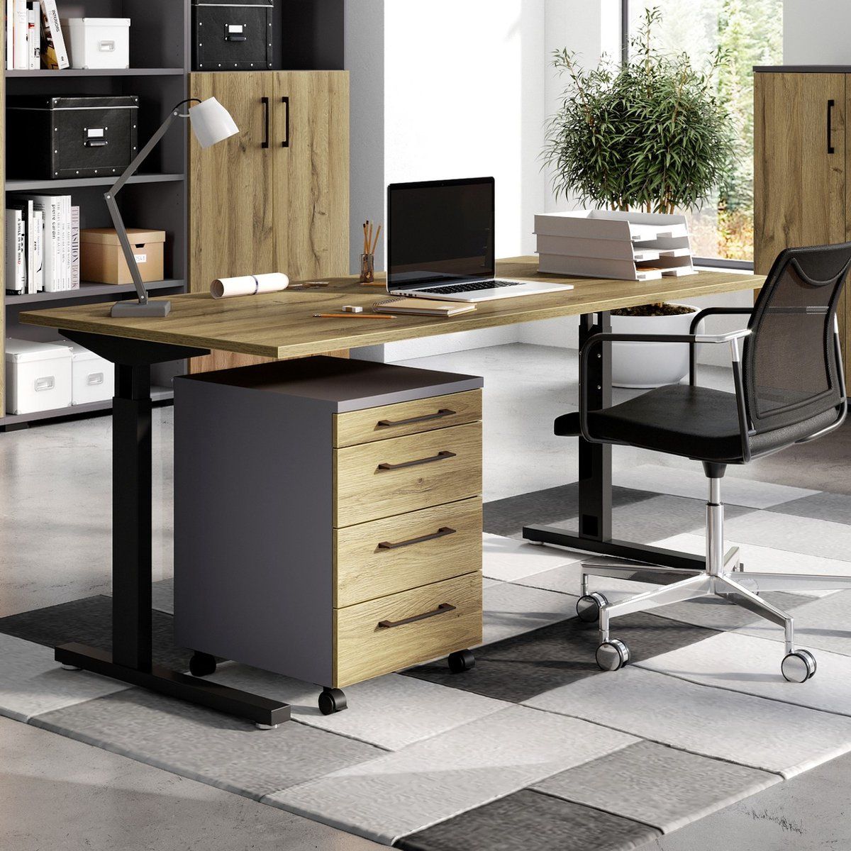 Germania Profi Bureautafel Grandson - 180 cm - Eiken / Zwart