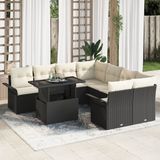 vidaXL Banc de jardin - Set - 9 - pièces - Noir - poly - rotin