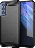 Techsuit Hoesje geschikt voor Samsung Galaxy S21 FE - Carbon Silicone Back Cover - Zwart