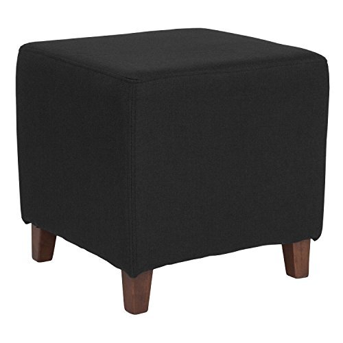 Flash Furniture Ascalon Upholstered Ottoman Pouf in beige Fabric-P modern 16.5"D x 16.5"W x 16"H Zwarte stof.