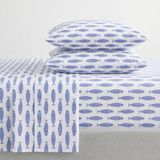 Nautica - Full Size Lakensets, Katoen Percal beddengoed, Coastal Home Decor (Woodblock Fish Blue, Full)
