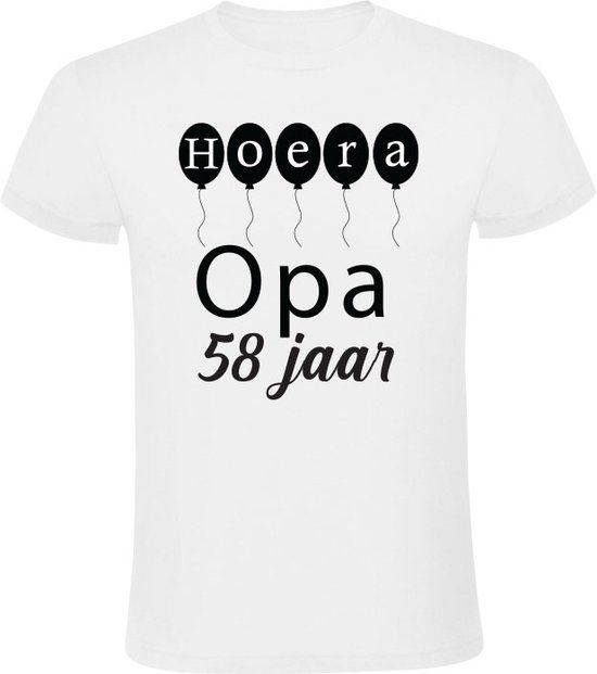 Hoera opa 58 jaar Heren T-shirt - 5XL - Wit - Katoen