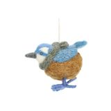 Kersthanger, oiseau bleu avec écharpe, feutre