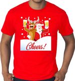 Bellatio Decorations Shoppartners Bv Grote maten fout Kerst t-shirt - dronken kerstman en Rudolf het rendier - rood voor heren - plus size kerstkleding / kerst outfit XXXXL