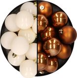 Kaemingk B.V. Boules de Noël en plastique 6 cm - 24x pièces - blanc laine et brun