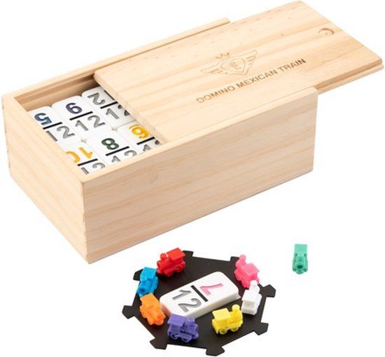 Engelhart Dominospel - Mexican Train - Hout - Naturel/Wit - 101-delig