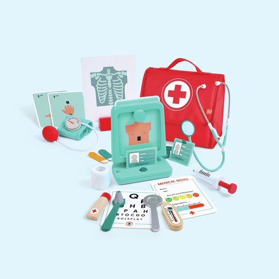 Hape Dokterset voor Kinderen - 22-delig Speelgoed Artsenkoffertje met Stethoscoop en Röntgenapparaat, 3+