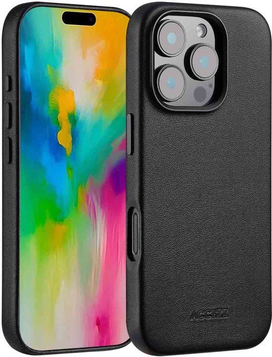 Accezz Leather Backcover Geschikt voor iPhone 16 Pro - MagSafe - Black