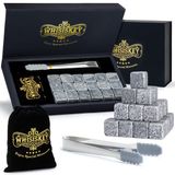 Whisiskey Luxe Whiskey Stones Set - 18 stuks - Natuursteen Whiskey Stenen Voor Glazen - IJsblokjes - Ijstang - Fluwelen Opbergzak - Herbruikbare IJsblokjes - IJsklontjes Steen - Ice Cube - Vaderdag Cadeau