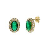 Lucardi Dames Stalen goldplated vintage oorknoppen met groen zirkonia