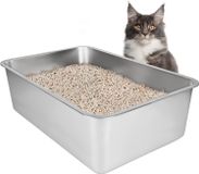 Merkloos Roestvrijstalen kattenbak met hoge rand, 50 x 35 x 20 cm