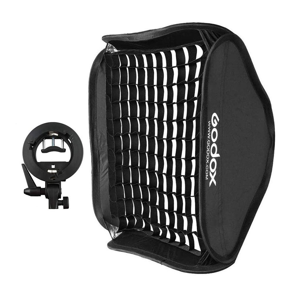 Godox S2 type Bracket Bowens + Softbox 80x80cm + Grid