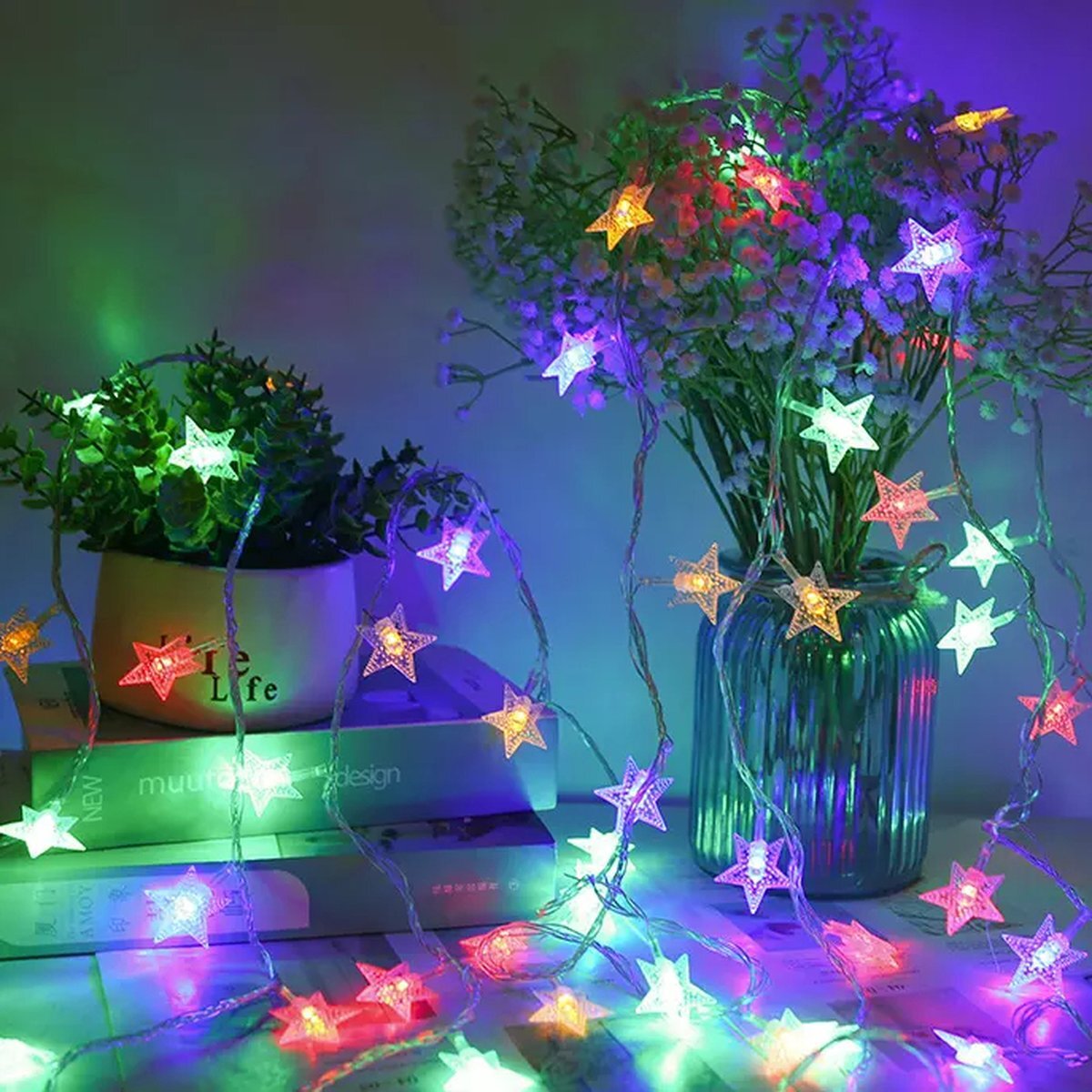 Orion Store - Kerstverlichting - Led lampjes slinger - Led Sterretjes met afstandsbediening - Led snoer met sterretjes 10 meter 100 lichtjes Sterretjes - RGB - USB - Spatwaterdicht - 8 functies - Kerstversiering - Binnen verlichting-feest verlichting