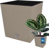 KOTARBAU® Vierkante Bloempot met Inzetpot - Vierkante Plantenbak 26x26 cm Plantenpot 15,8 L - Plantenbak - Kunststof - Rotanlook - Mokka
