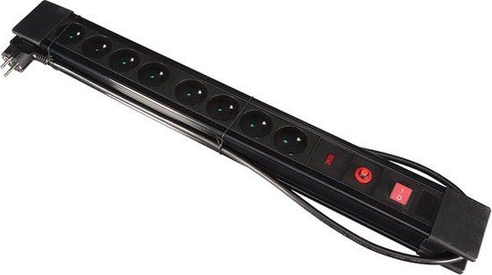 Perel Stekkerdoos - 8-Voudig - Met Schakelaar - Overspanningsbeveiliging - 1.5m - Zwart/Rood