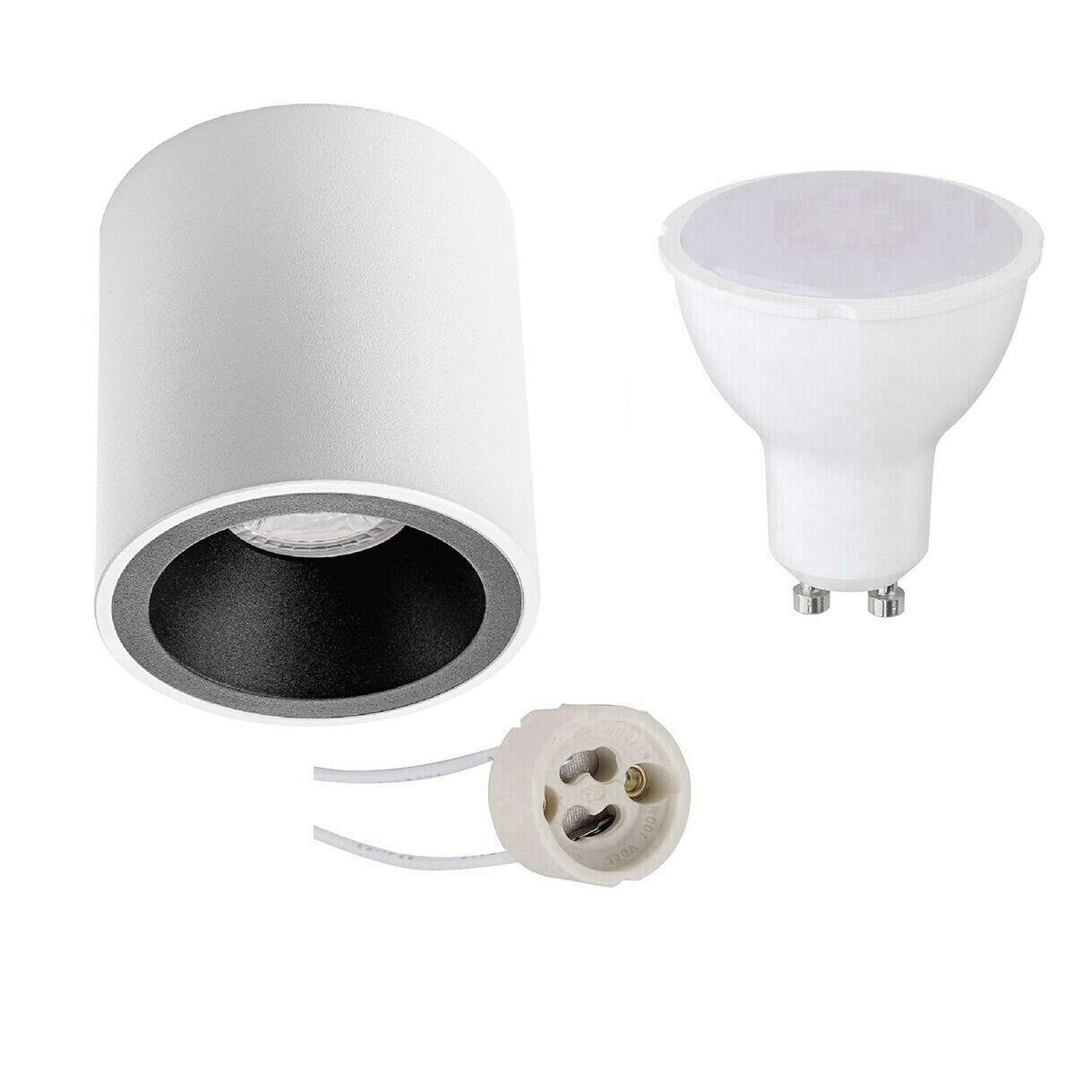 BES LED Voordeelset Opbouwspot Set - Pragmi Cliron Pro - GU10 Fitting - Dimbaar - Opbouw Rond - Mat Wit/Zwart - 6W - Natuurlijk Wit 4200K - Verdiept - Ã˜90mm