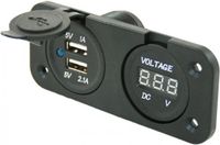 Fjord outdoor Power Line Voltmeter + 2x USB Lader Inbouw Zwart