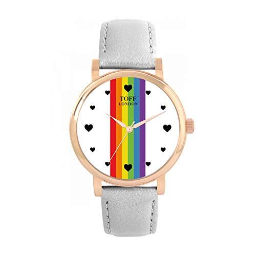 Toff London Pride Lineair horloge met witte hartjes