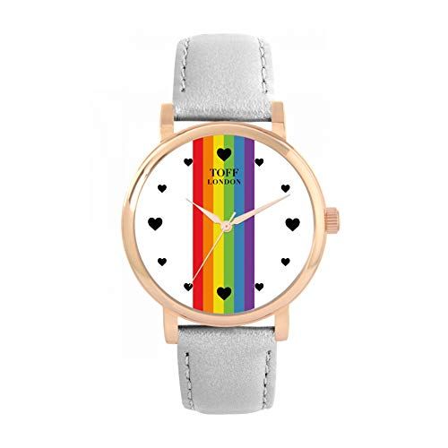 Toff London Pride Lineair horloge met witte hartjes - 5059656053729